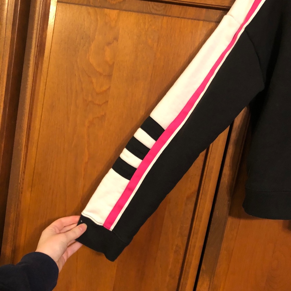 Adidas Cropped Hoodie Sweatshirt Stripes XS - Picture 8 of 8